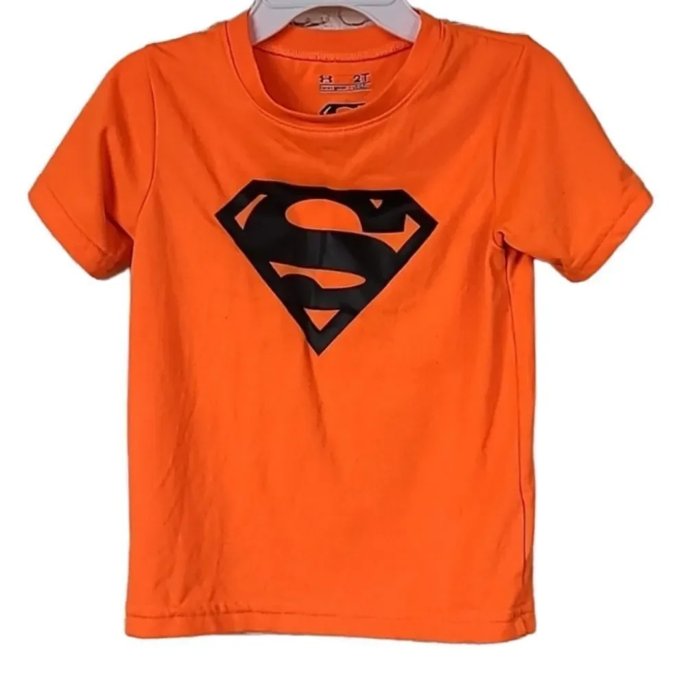 Under Armour Neon Orange Superman Athletic Jersey Short Sleeve Shirt Boys 2T